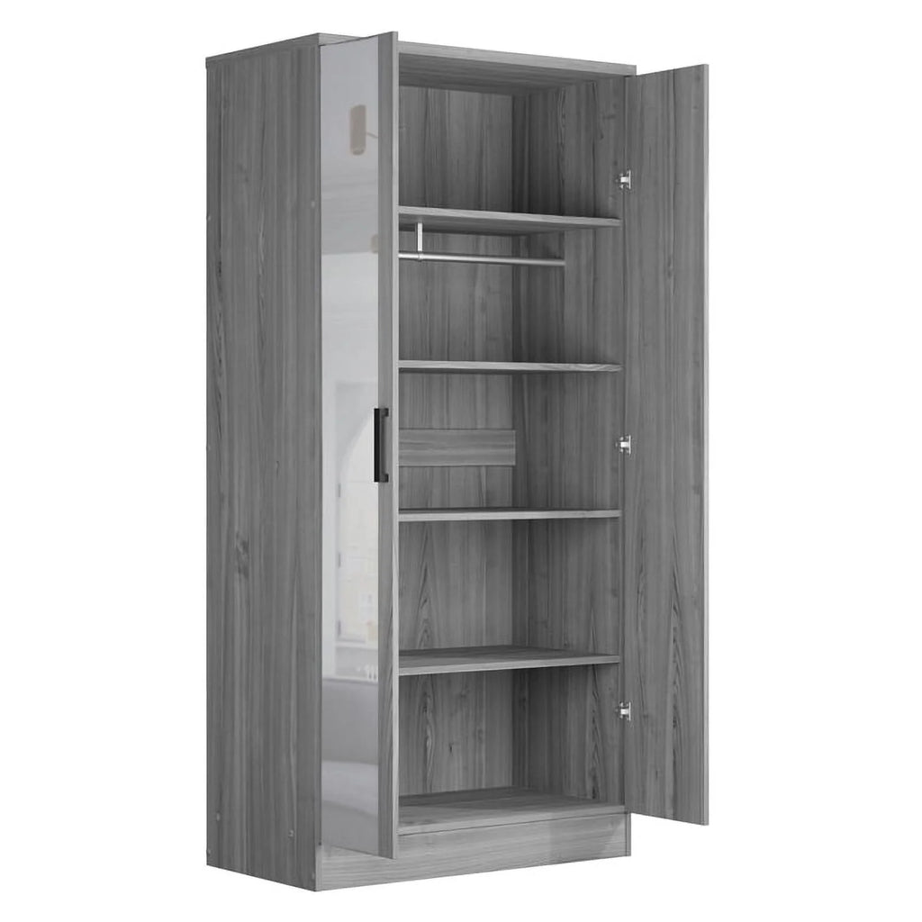Gray Two Door Armoire Wardrobe with Mirror C245