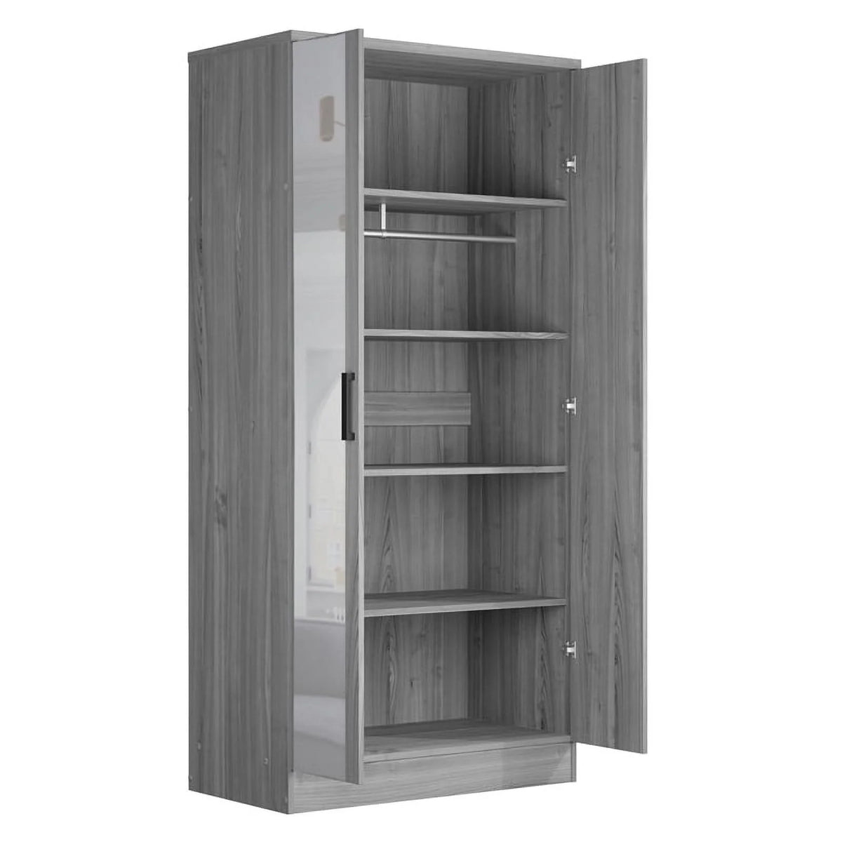 Gray Two Door Armoire Wardrobe with Mirror C245