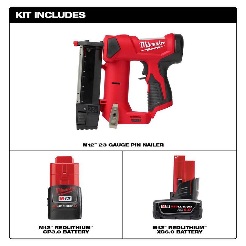 12-Volt 23-Gauge Cordless Pin Nailer with 6.0Ah and 3.0Ah Battery Packs L350748