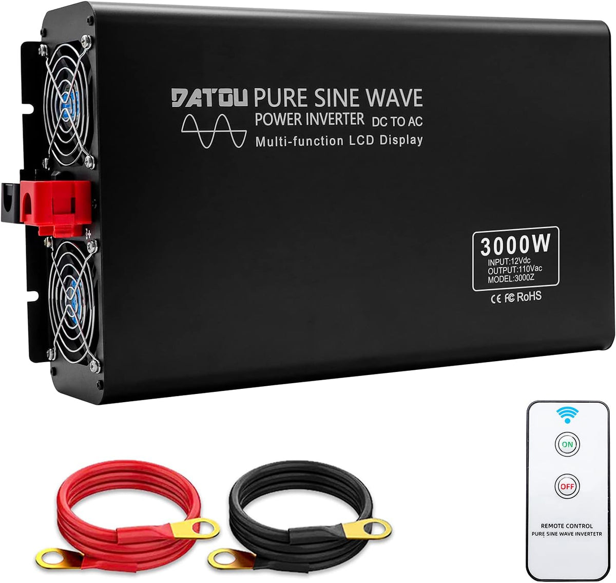 2000W Pure Sine Wave Power Inverter DC 12V to 110V AC with 2 AC Outlets R980046