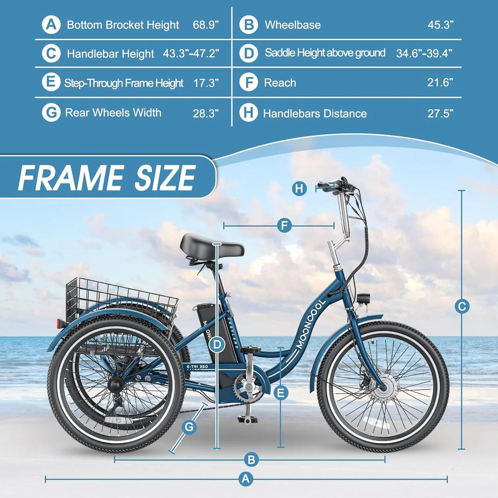 24 26 3 Wheel Electric Tricycle 350W 36V 7 Speeds with Large Basket M4324