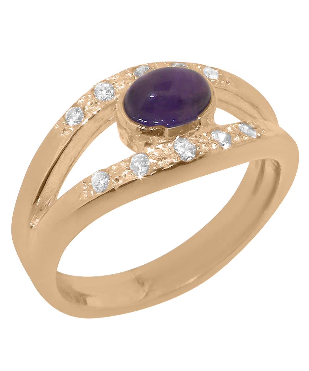 18k Rose Gold Natural Amethyst Diamond Band Ring E292