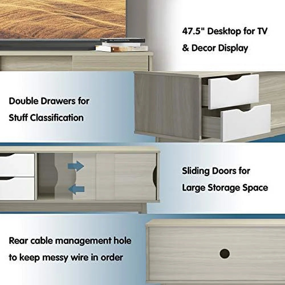 Modern Wood TV Stand with 2 Drawers & 2 Sliding Doors V722711
