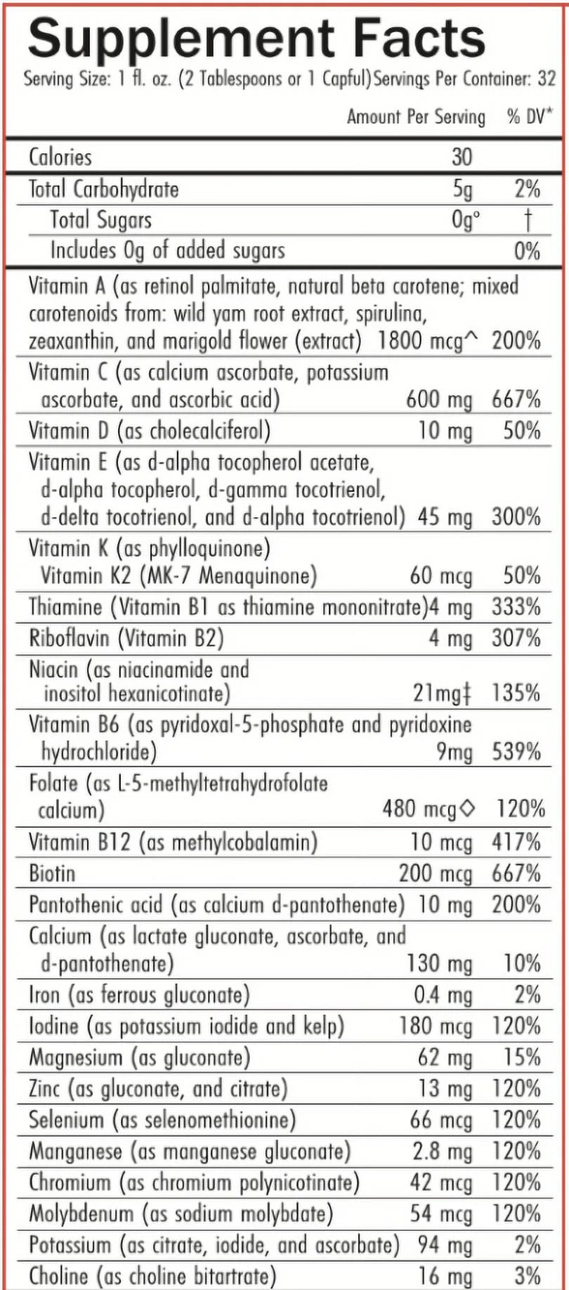 Organic Liquid Multi Vitamin 265 Essential Nutrients 32 oz Strawberry Kiwi W229