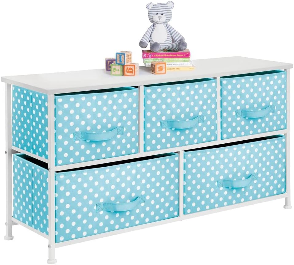 Steel Frame Wood Top 5 Removable Fabric Drawers Dresser T873