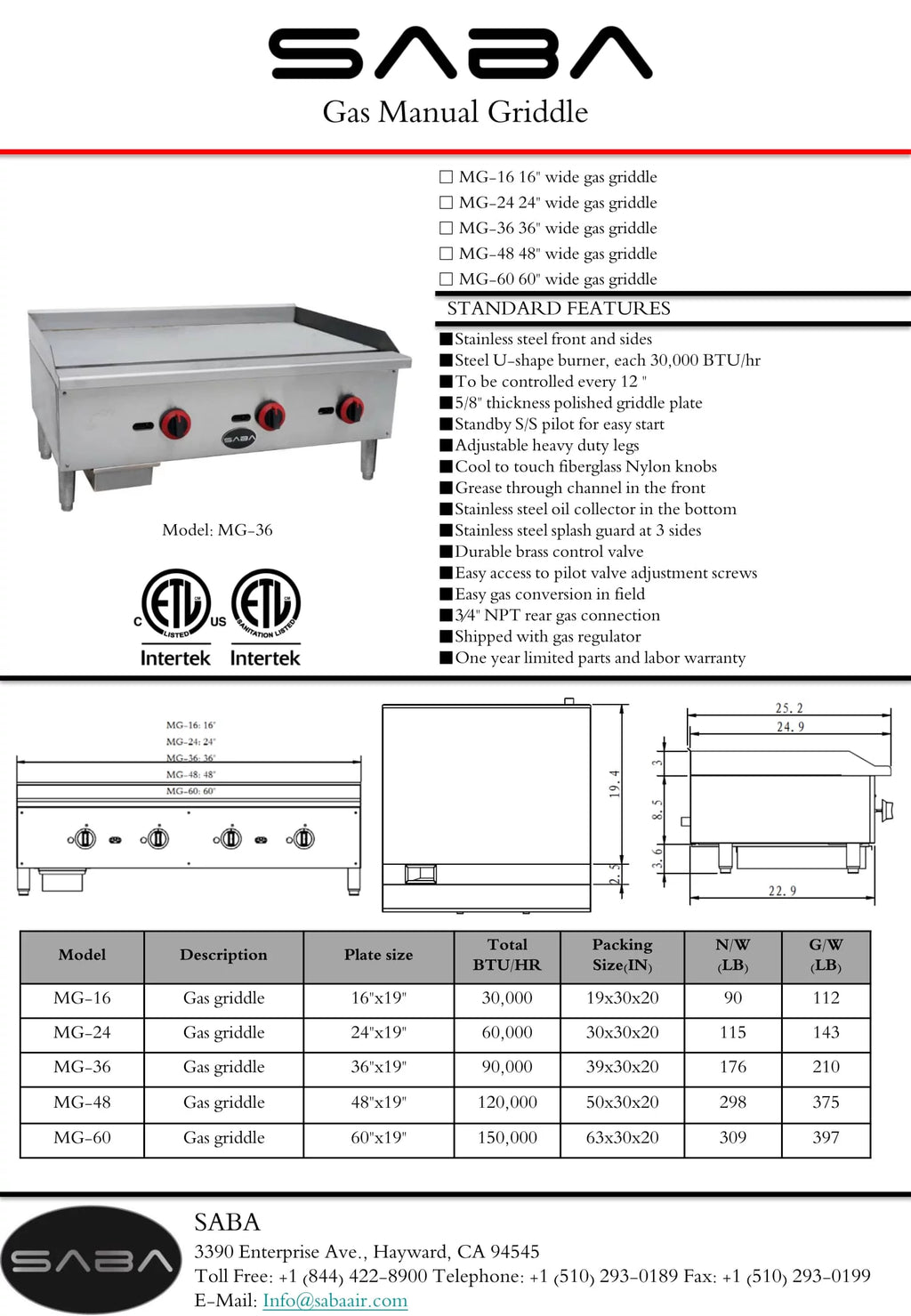 36" Commercial Stainless Steel Gas Griddle B883