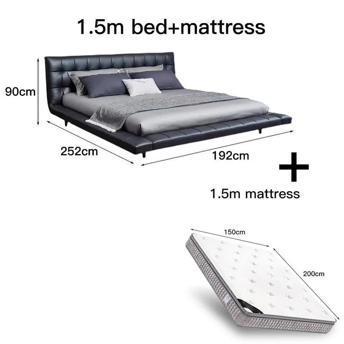 King Size Bed Frame Black Leather Wooden L785511