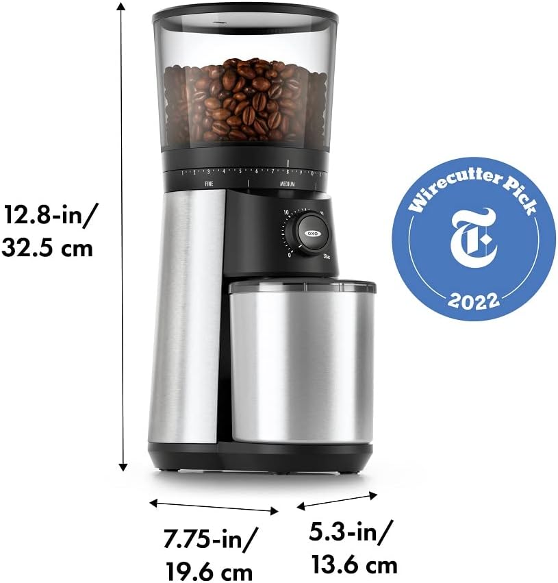 Silver Steel Conical Burr Coffee Grinder, 1.7 Qt Container E9257