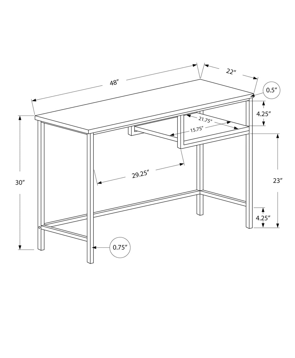 Computer Desk, 48"L, Brown Laminate, Grey Metal O995