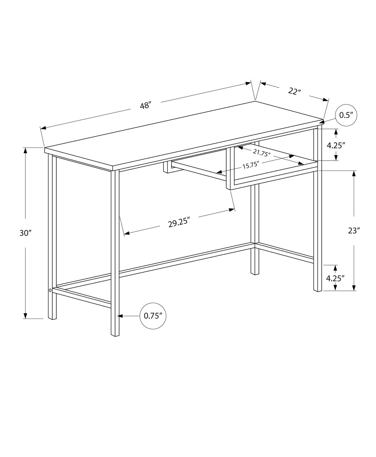 Computer Desk, 48"L, Brown Laminate, Grey Metal O995