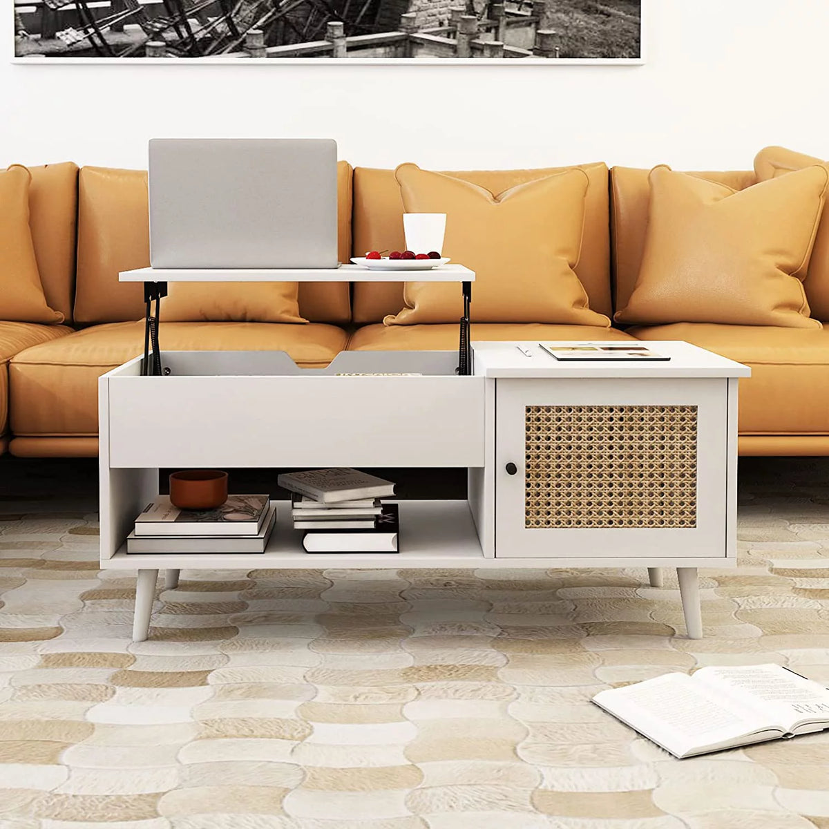Lift Top Coffee Table with Hidden Compartment White Q665