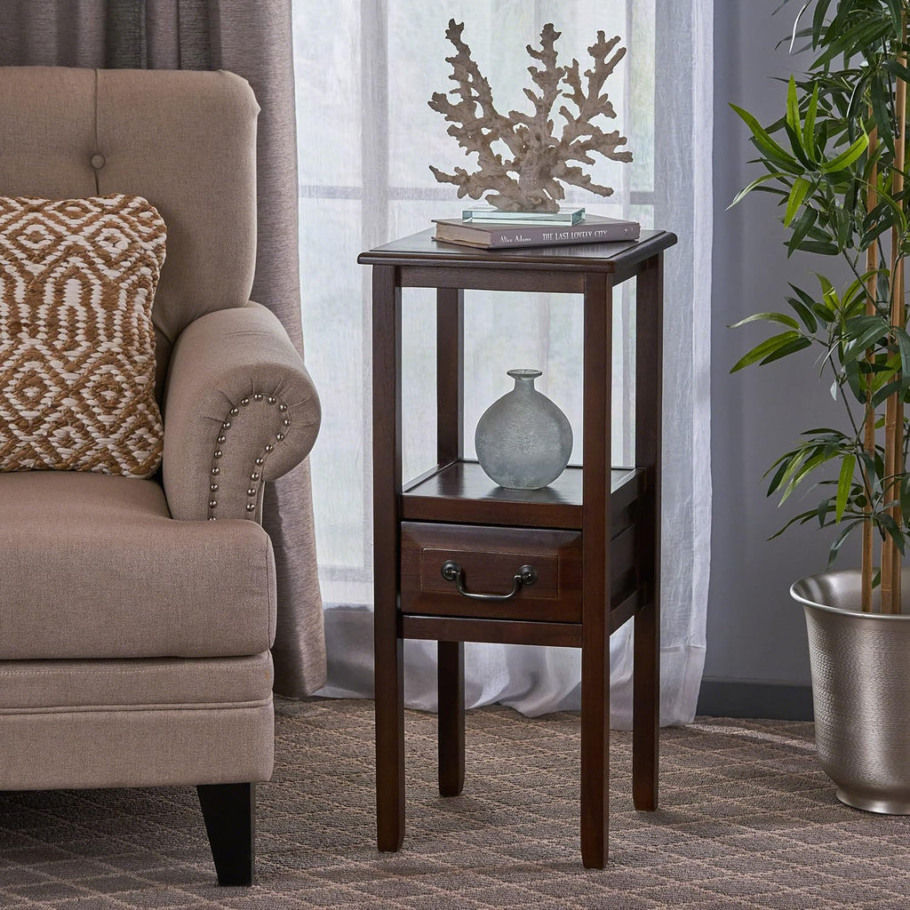 Brown Mahogany Acacia Wood Accent Table with Drawer C120506