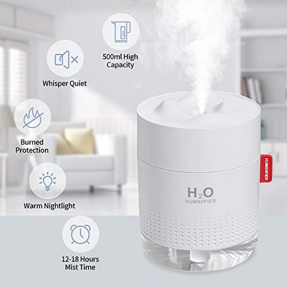 500ml Whisper-Quiet Desk Humidifier with Night Light H3251