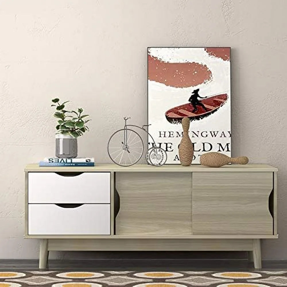 Modern Wood TV Stand with 2 Drawers & 2 Sliding Doors V722711