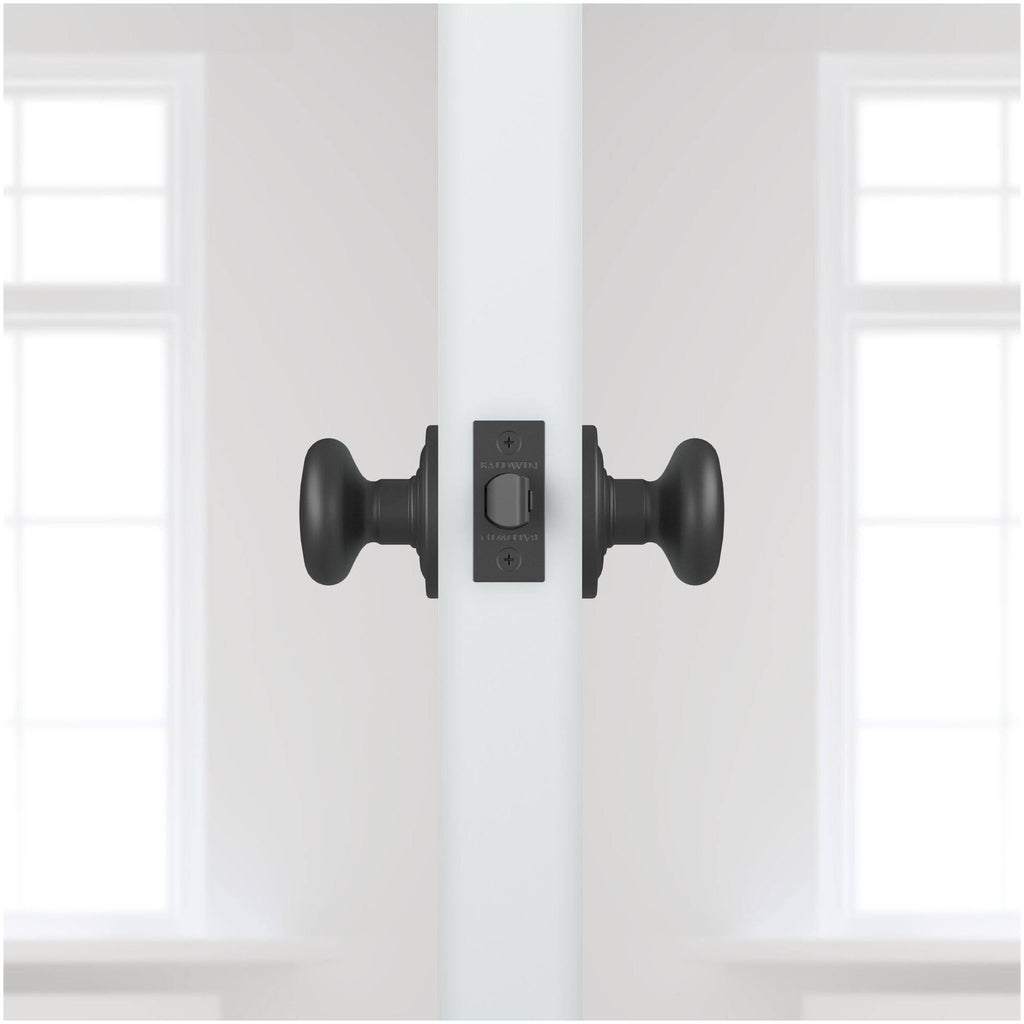 Satin Black Round Passage Knobset with Traditional Round Rose B500
