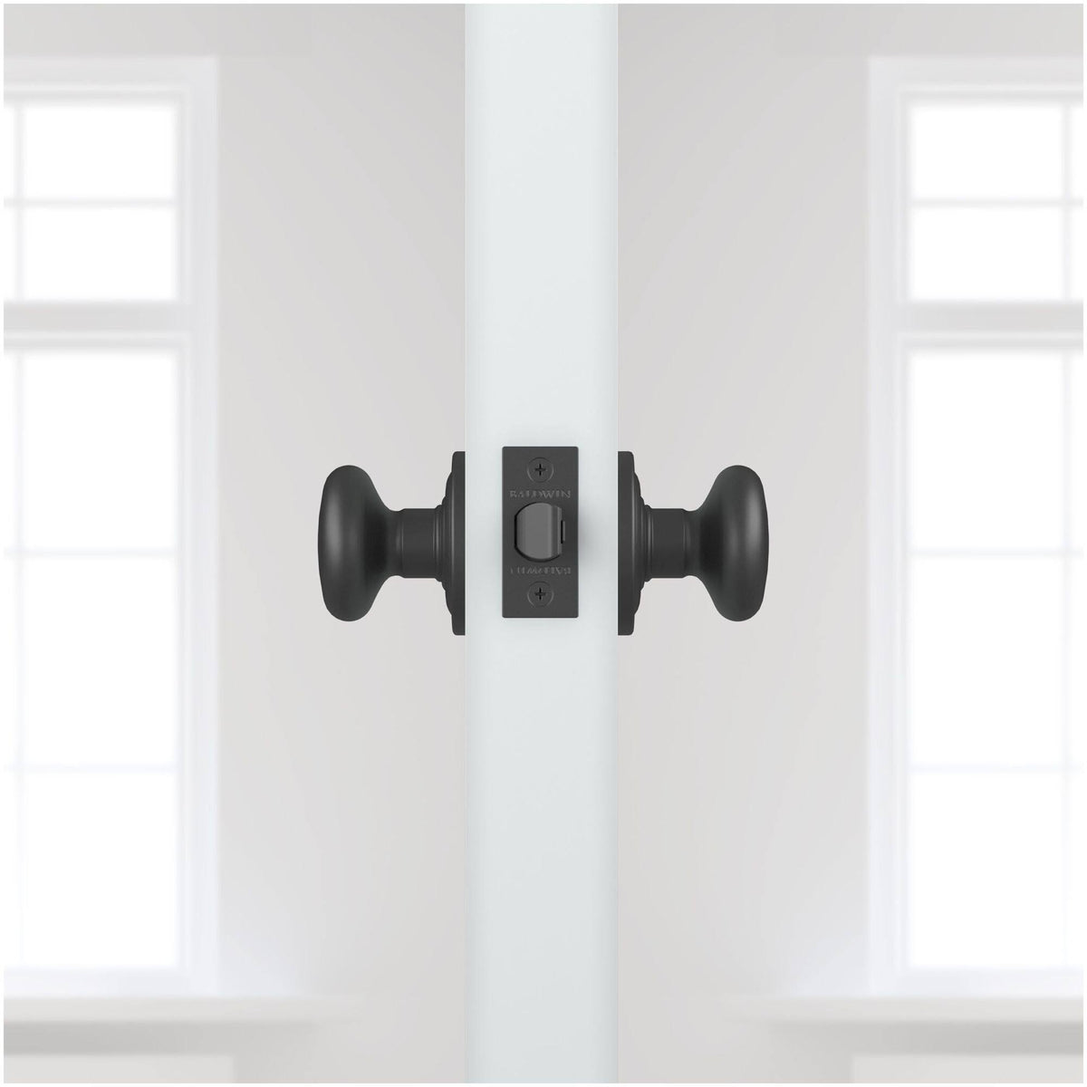 Satin Black Round Passage Knobset with Traditional Round Rose B500