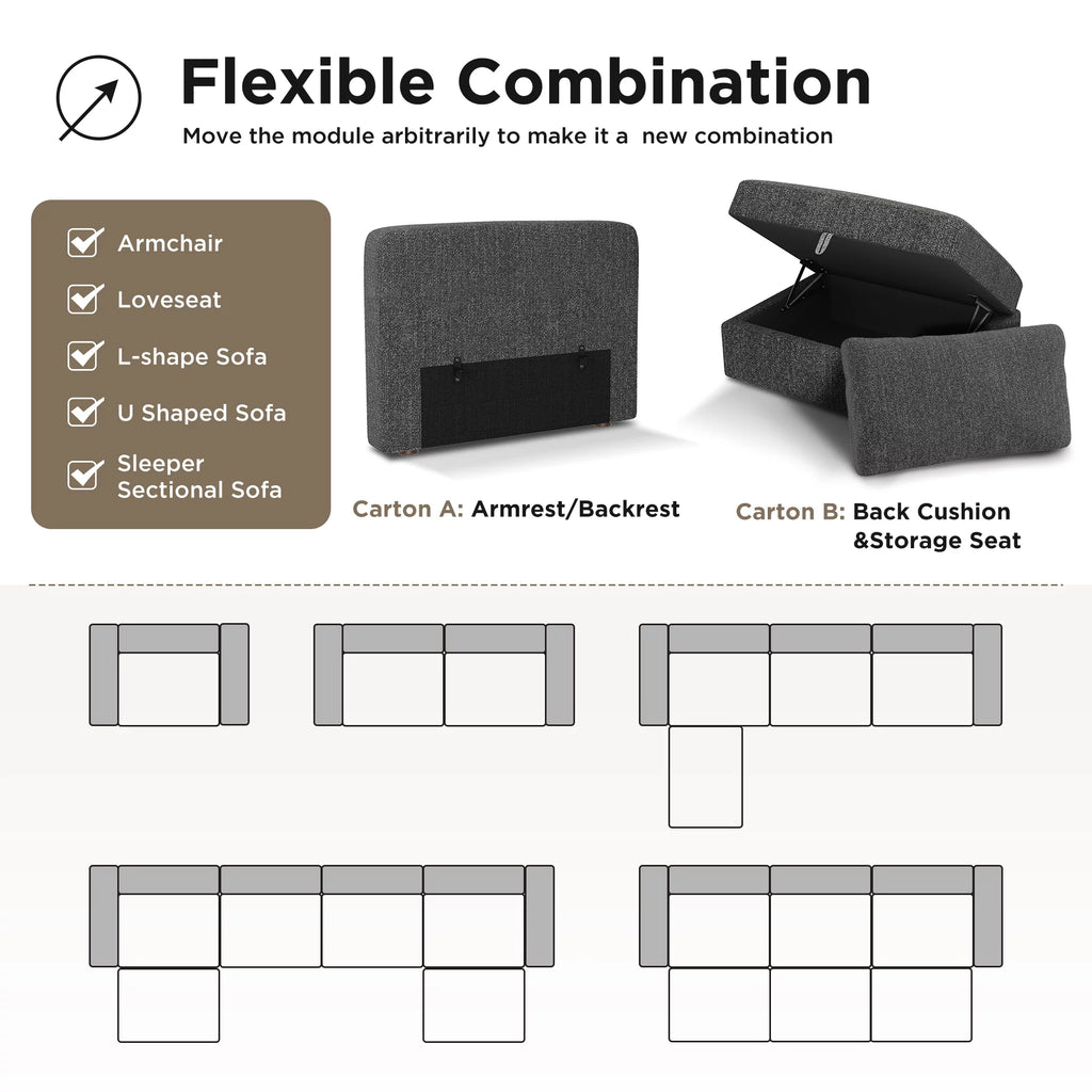 Oversized Modular Sectional Sofa Set with Storage Ottoman O2815