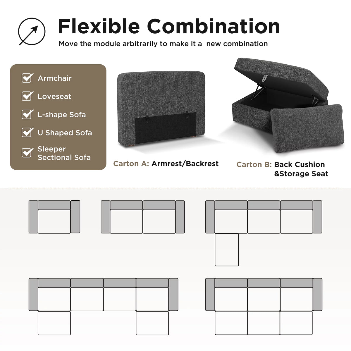 Oversized Modular Sectional Sofa Set with Storage Ottoman O2815