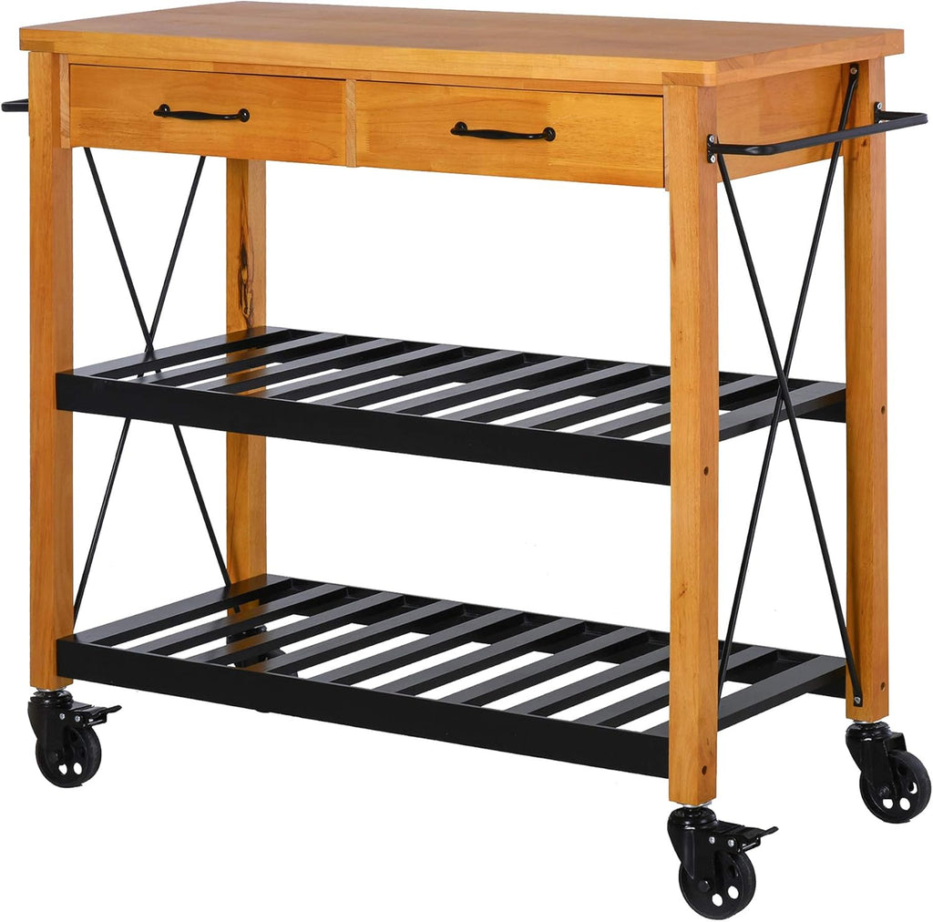 Kitchen Island Cart with 2 Drawers and Open Storage Shelves T9530