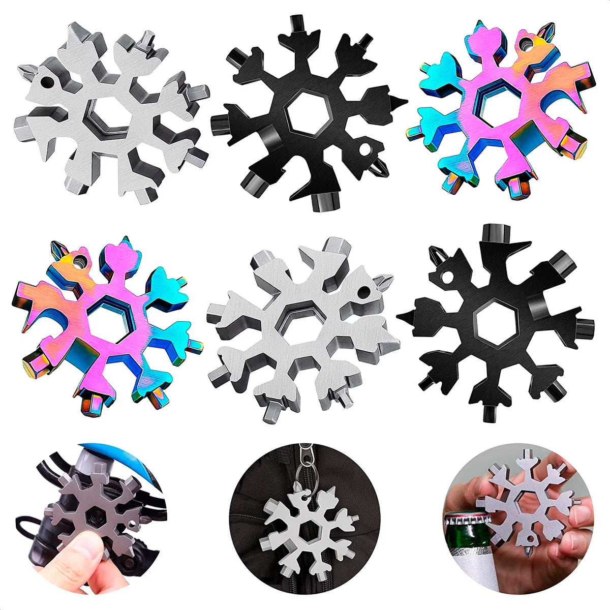 18-in-1 Stainless Steel Snowflake Multitool Keychain C189