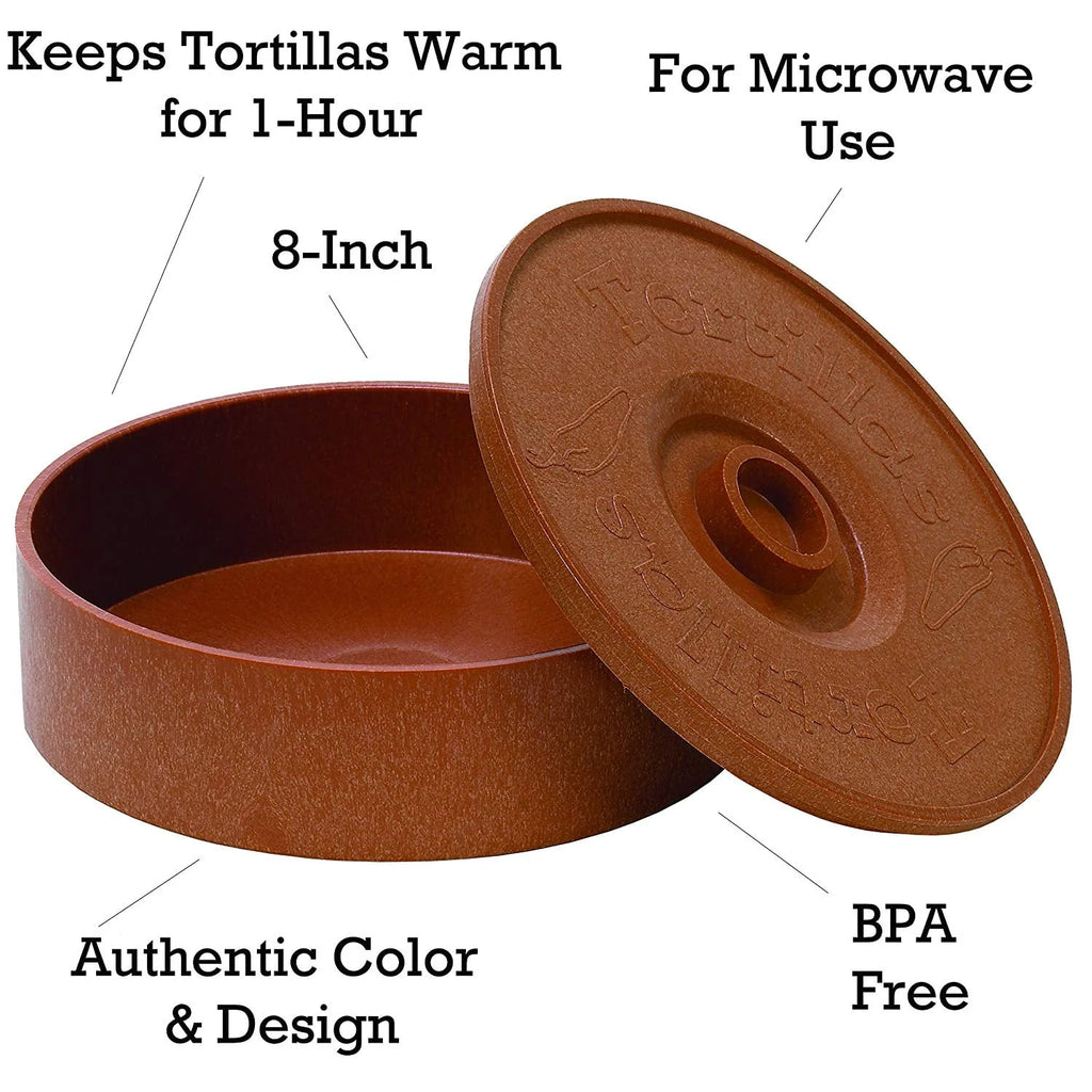 8 Traditional Brown Terracotta Microwave Safe Tortilla Warmer S819369