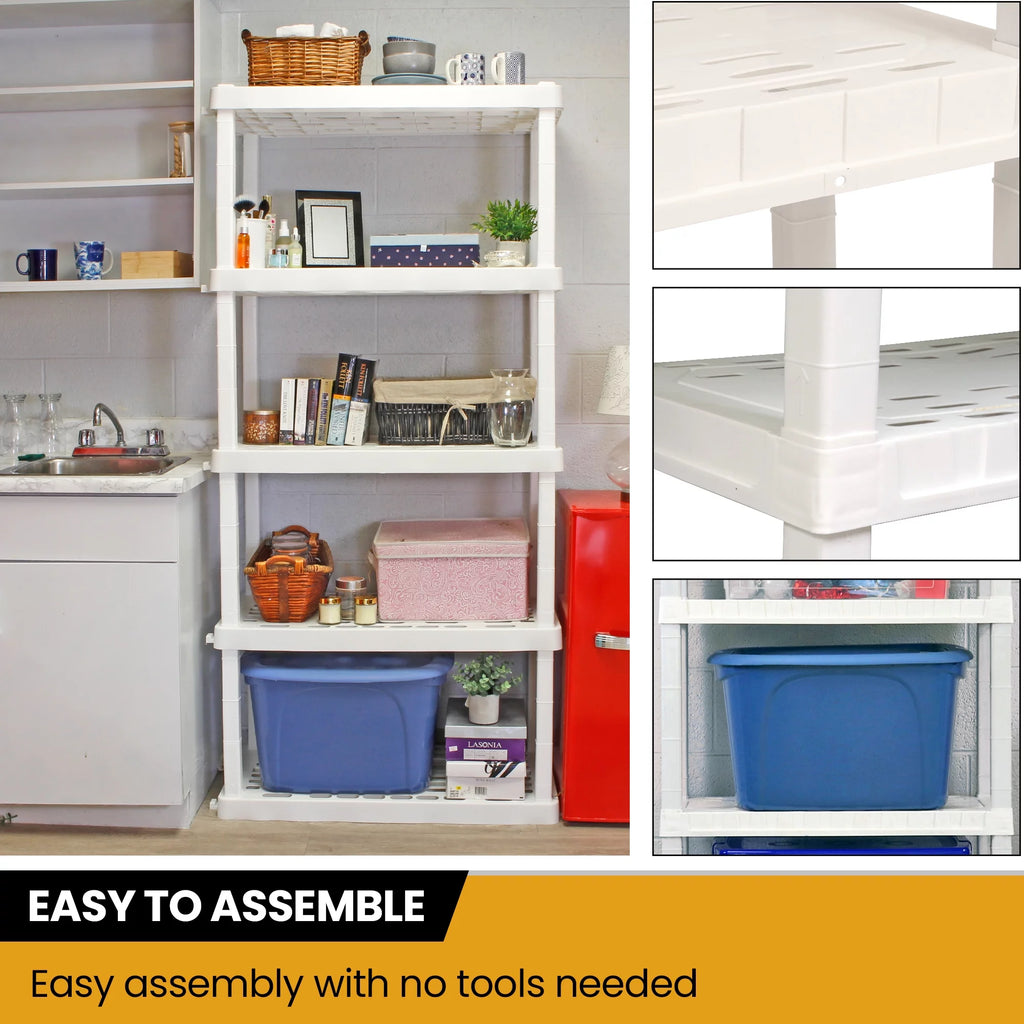 5 Shelf White Plastic Garage Shelves 750 lbs Capacity X858