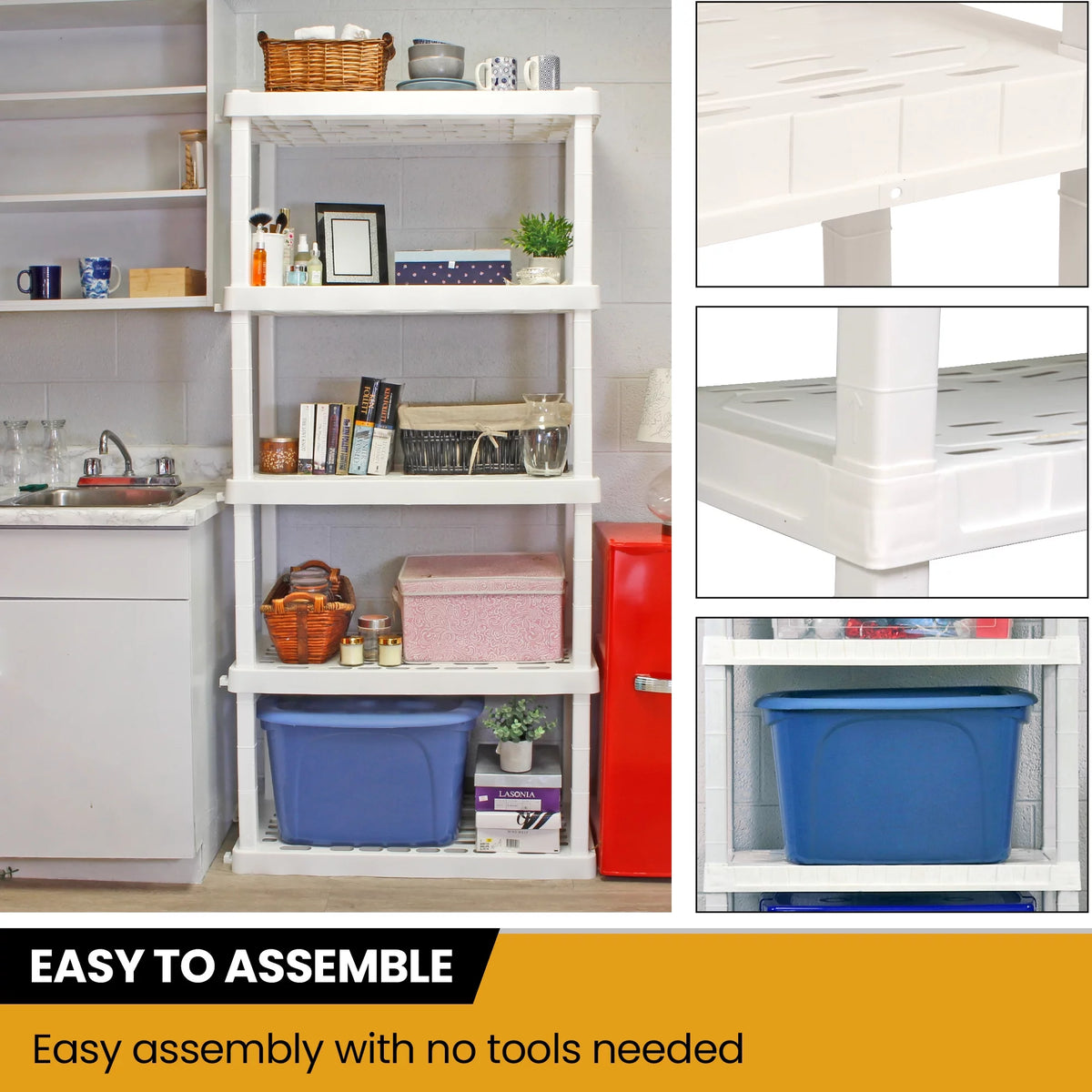 5 Shelf White Plastic Garage Shelves 750 lbs Capacity X858