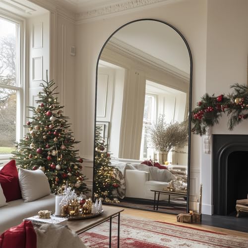 71"x32" Arched Black Full Length Mirror with Stand H8632