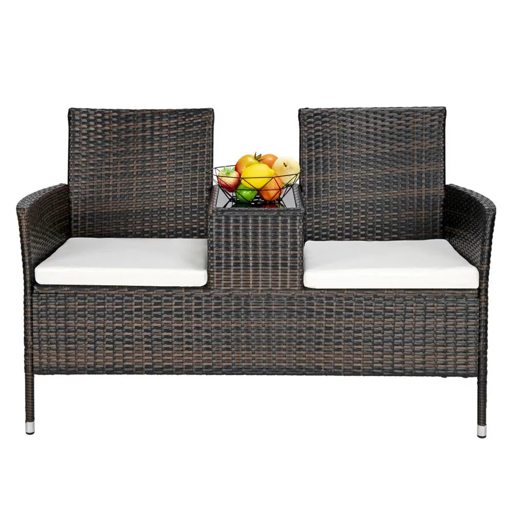 Rattan Wicker Chairs with Table and Two Removable Cushions Q35809