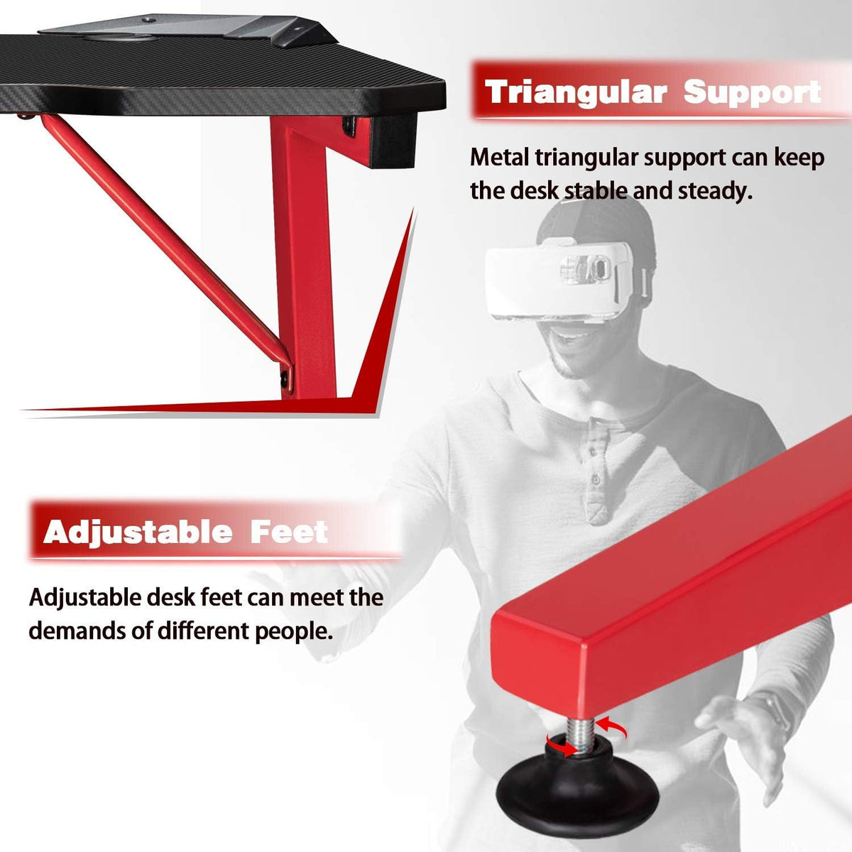 44 Inch Red Gaming Desk with Cup Holder & Headphone Hook C223