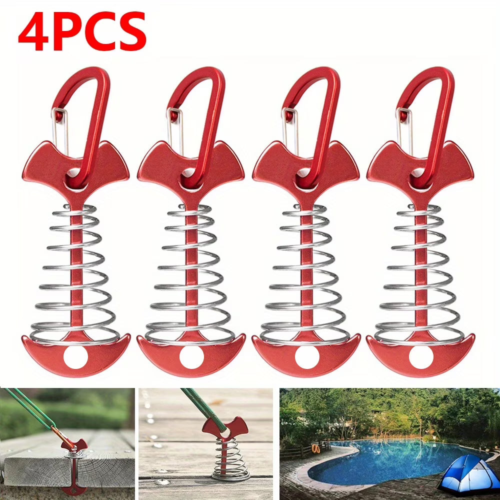 Tent Stakes with Spring Buckle and Carabiner Clips for Outdoor Camping C864
