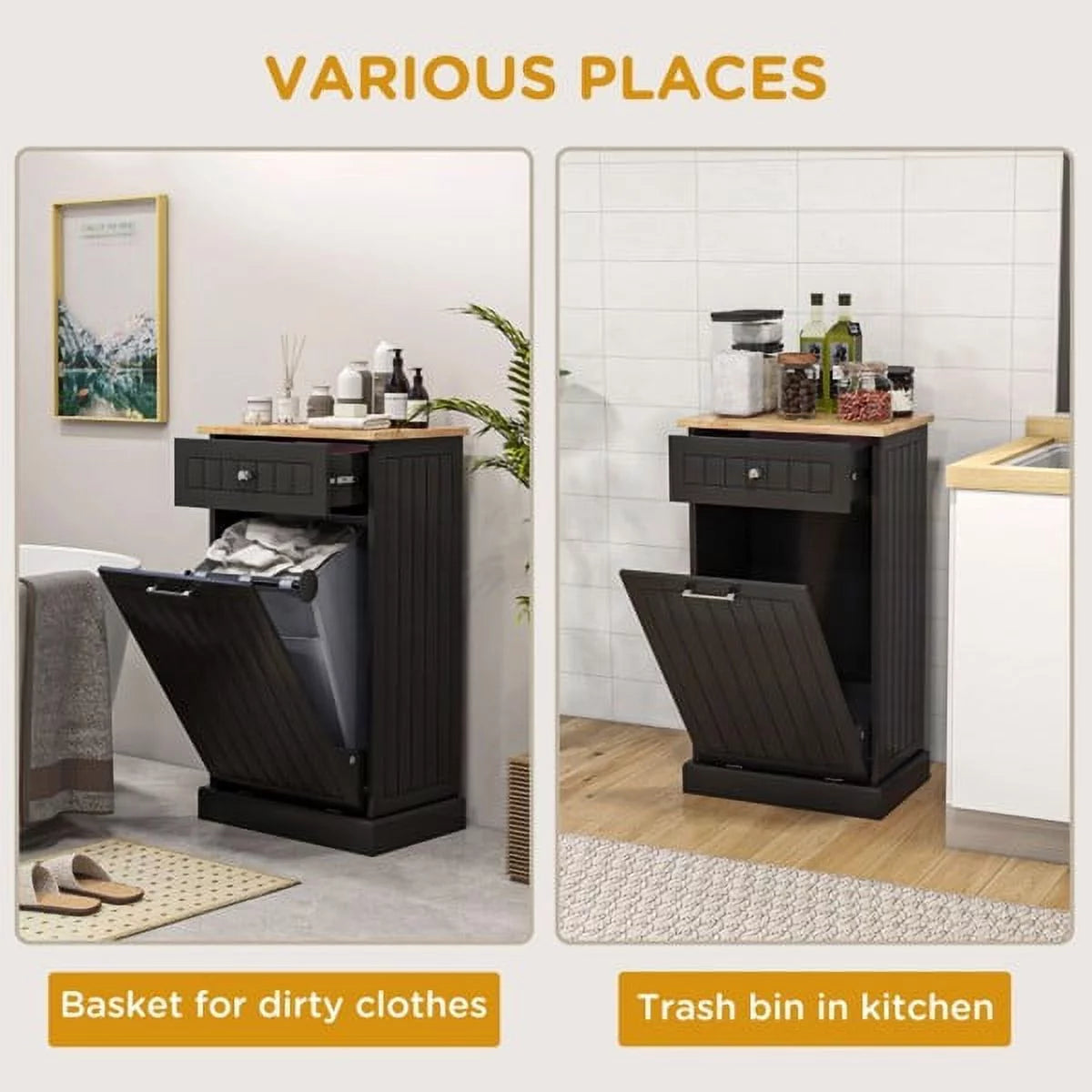 Freestanding Trash Can Holder Cabinet with Drawer F4842