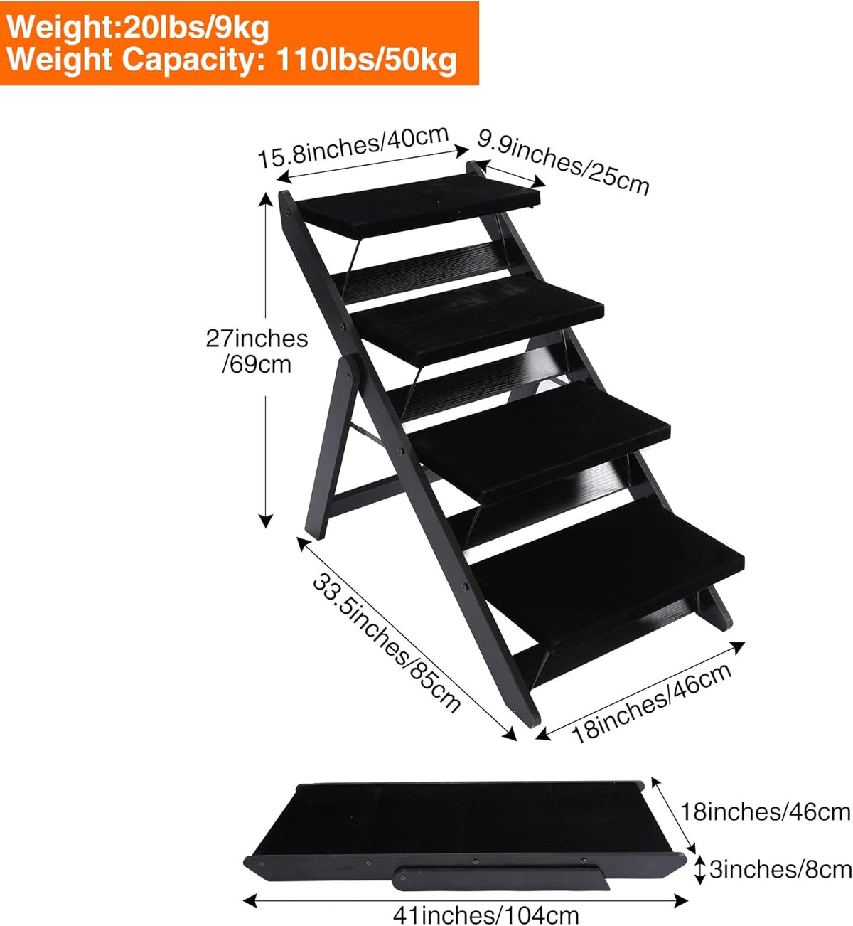 Wooden 2-in-1 Foldable Pet Steps, Pack of 2 D517