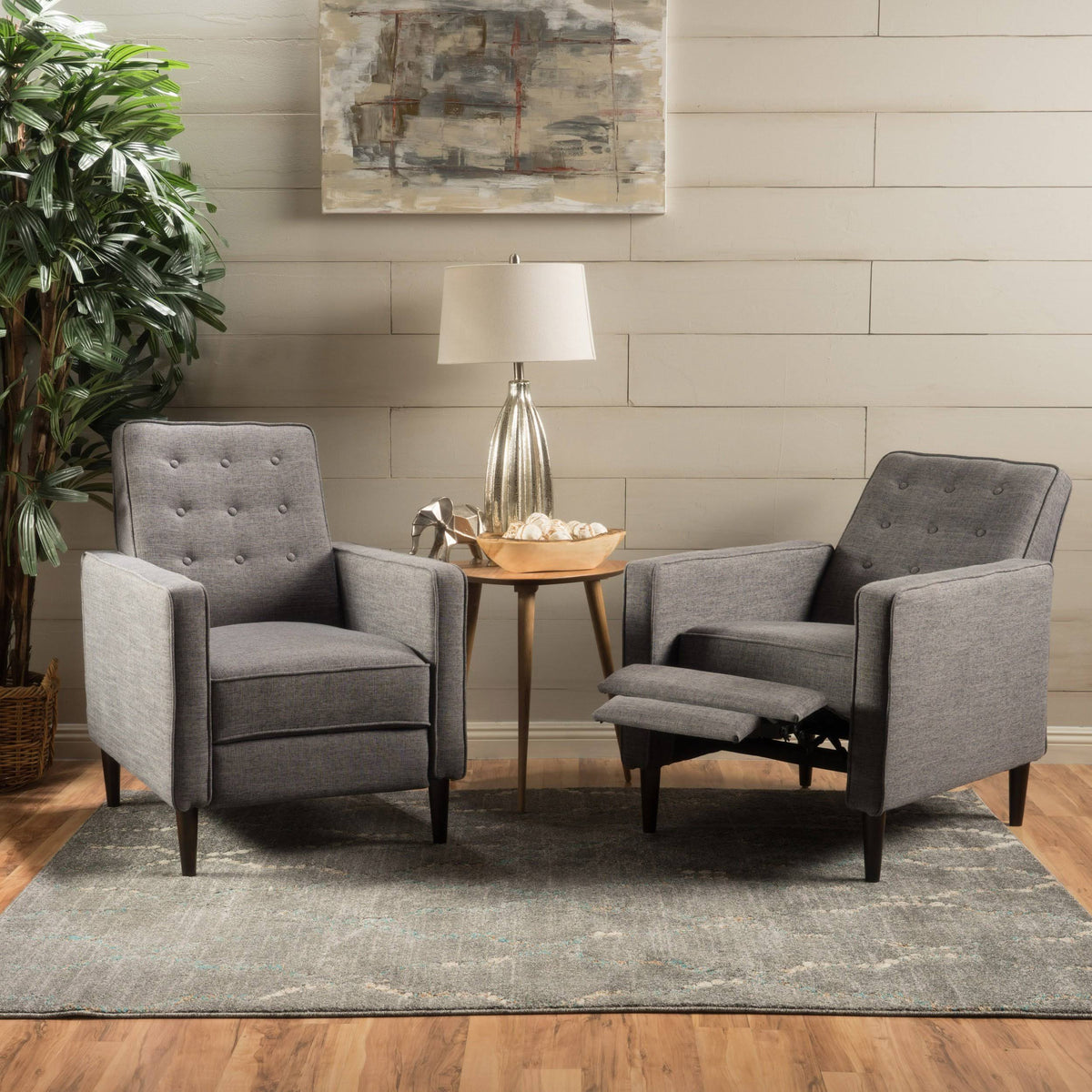 Fabric Recliner Set of 2 Light Grey Tweed G54958