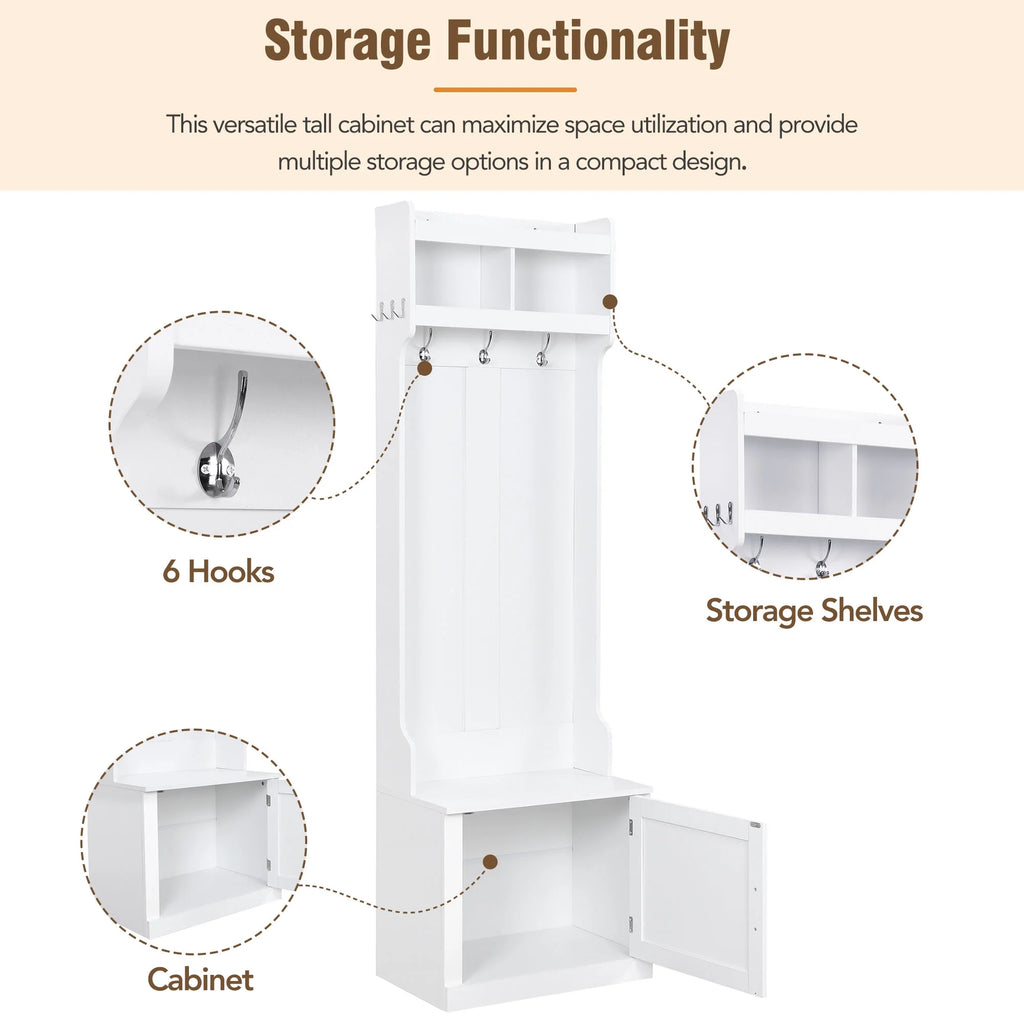 White Storage Bench with Coat Rack H717