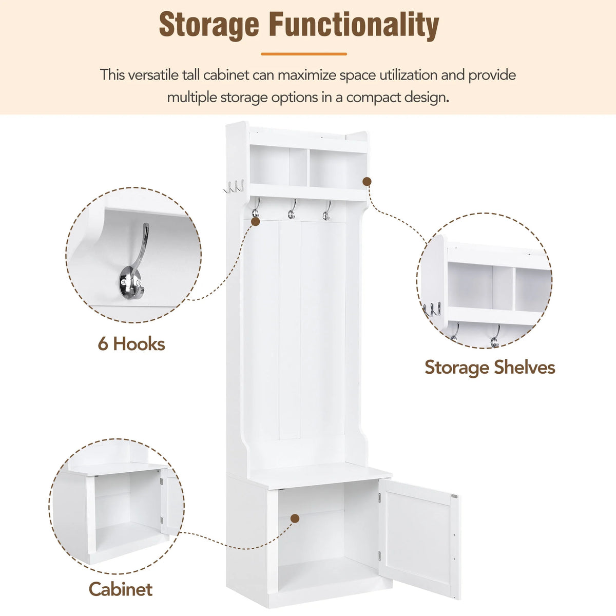 White Storage Bench with Coat Rack H717