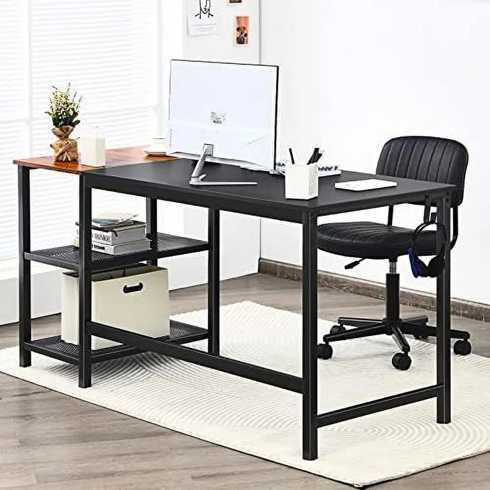 59 Inch Computer Desk with Charging Station and 2 Tier Shelves E866