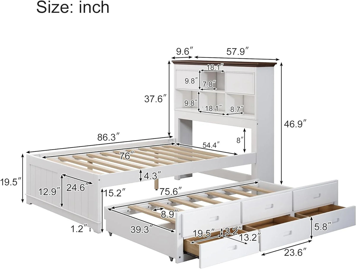 Full Platform Bed with Trundle and 3 Storage Drawers Z398670
