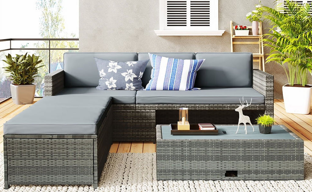 Grey 4 Piece PE Wicker Rattan Outdoor Sofa Set B347