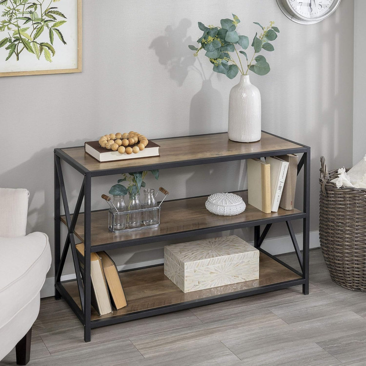 60 Inch Industrial Wood Metal Bookcase C513194