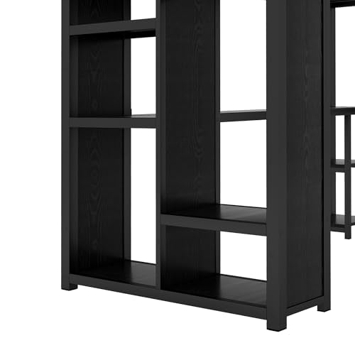 Twin XL Black Metal Loft Bed with Desk and Wardrobe C83650