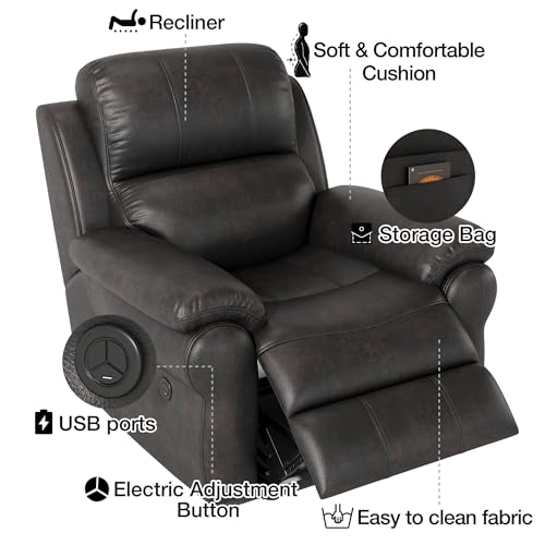 Black Fabric Power Recliner Chair with USB Ports O1449