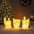 3Pcs Light Up Porcelain Christmas Village Houses with 4Pcs Christmas Trees LED Lighted Tabletop Figurines F81373