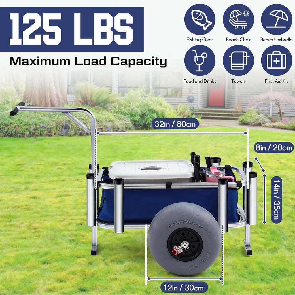 Heavy Duty Aluminum Beach Fishing Cart with Large Wheels I3684