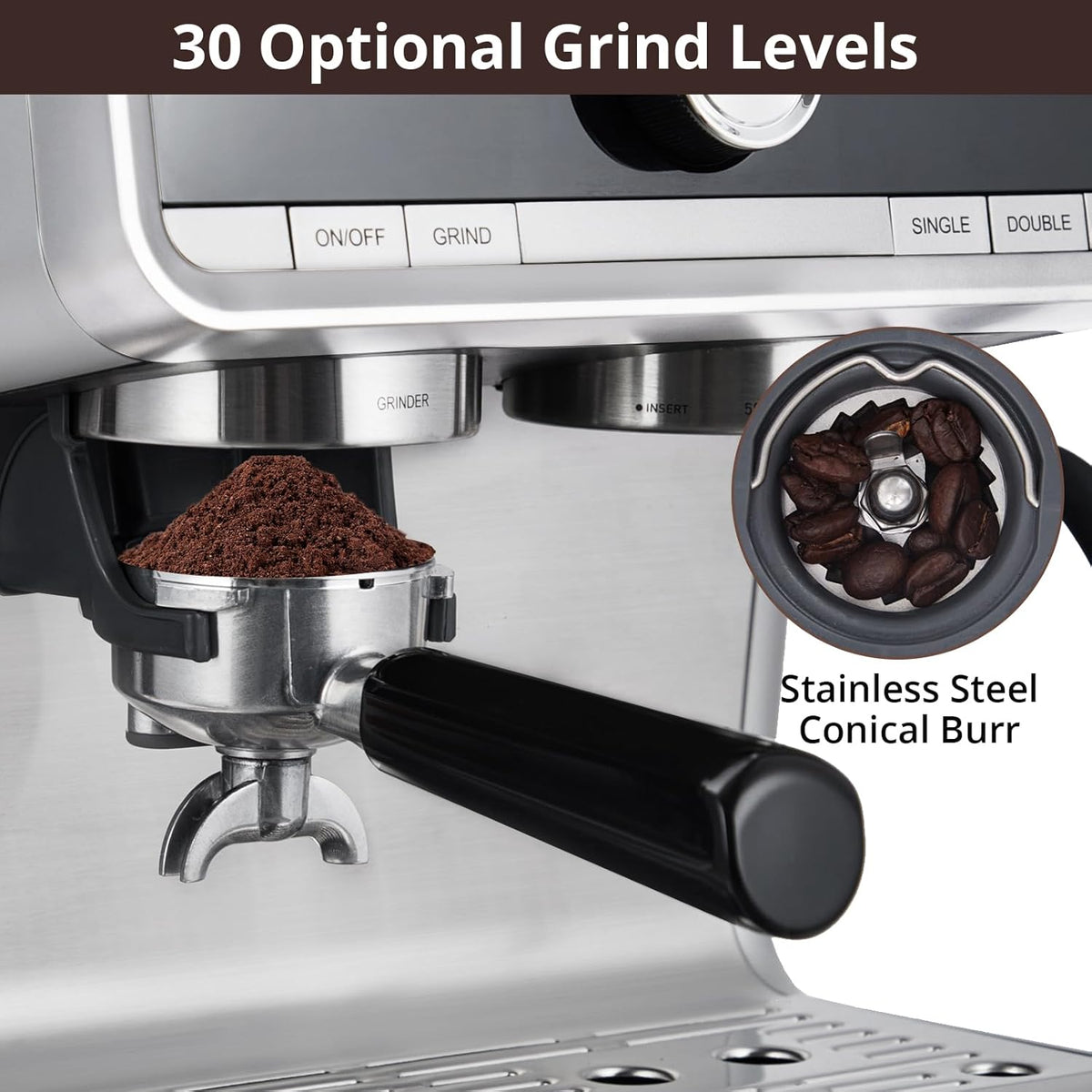 20 Bar Brushed Stainless Steel Espresso Machine with Milk Frother Steam Wand W523