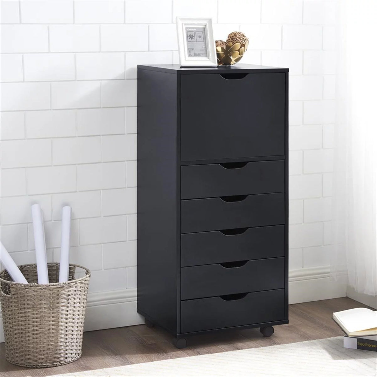 White Wooden Mobile File Cabinet L843