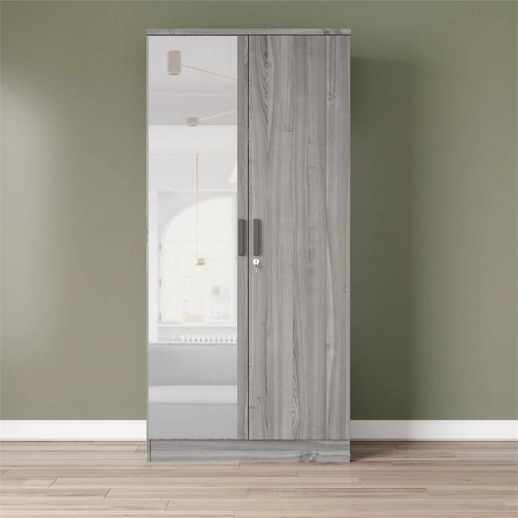 Gray Two Door Armoire Wardrobe with Mirror C245