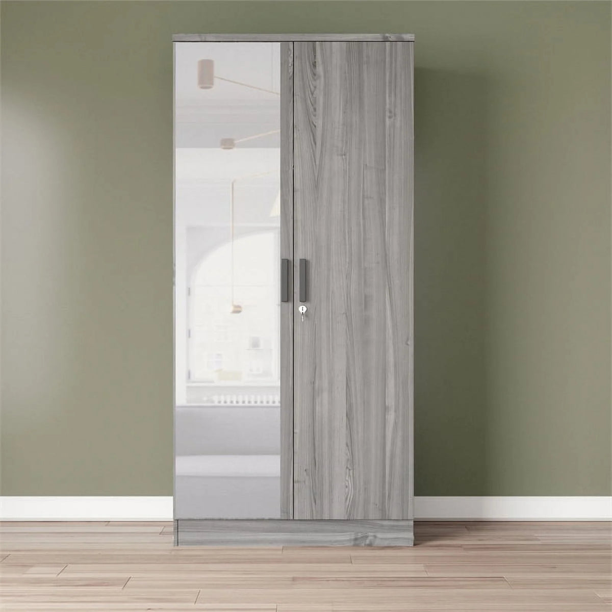 Gray Two Door Armoire Wardrobe with Mirror C245
