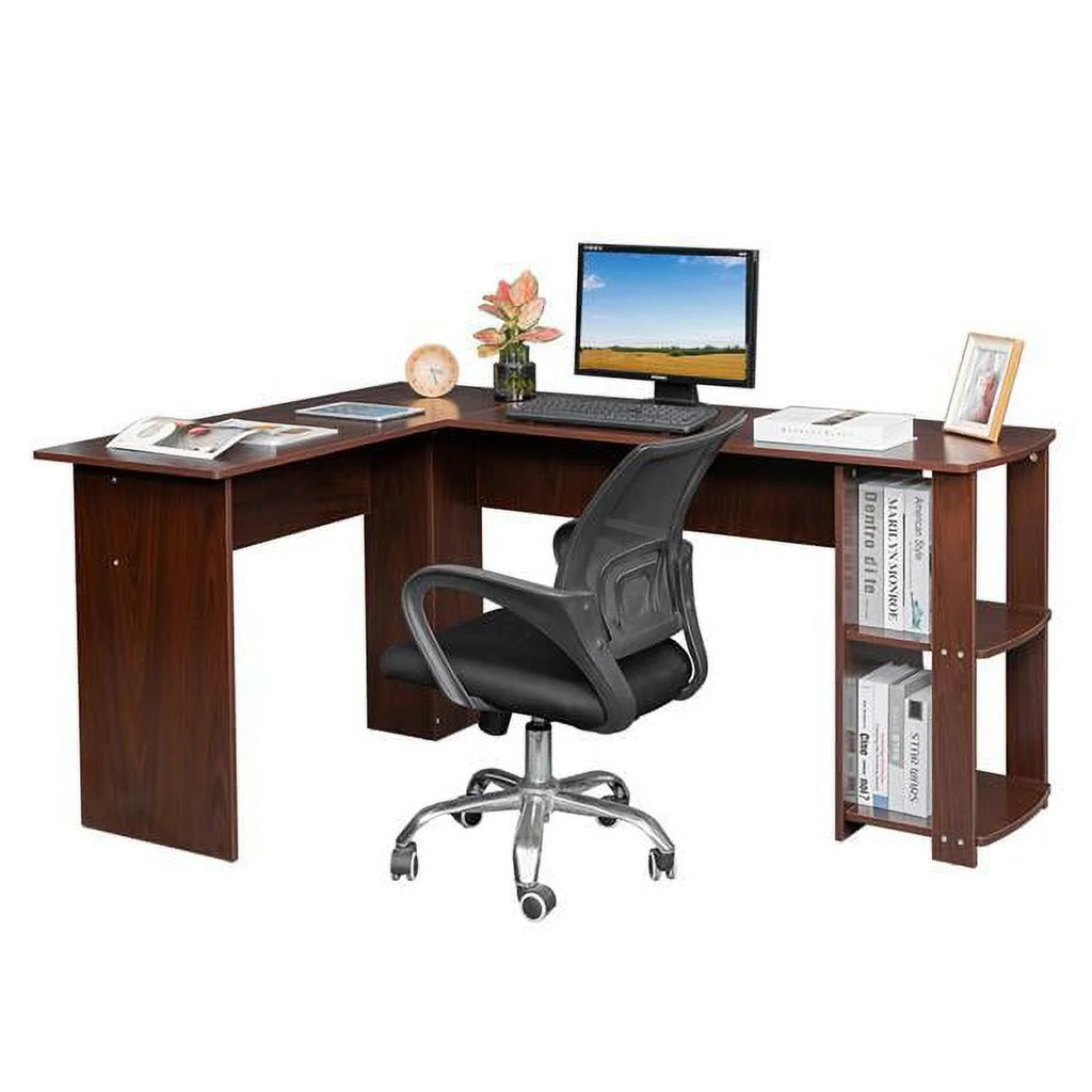 L-Shaped Corner Computer Desk with Bookshelf N1607