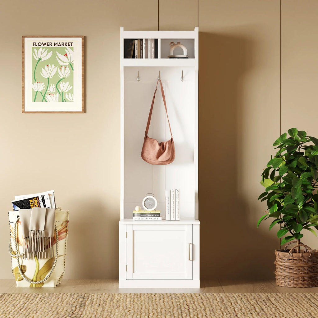 White Storage Bench with Coat Rack H717